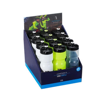 BBB Cycling kerékpáros kulacs display BWB-05D CompTank XL, 750ml, fehér/fekete, neon sárga, átlátszó/fekete (12 db) KULACS