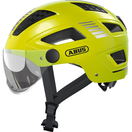 ABUS kerékpáros városi sisak Hyban 2.0 ACE, ABS, beépített átlátszó szemüveggel, signal yellow, M (52-58 cm) SISAK