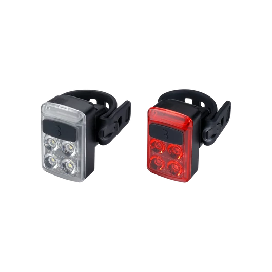 BBB Cycling kerékpáros lámpa szett BLS-237 Slide, 50 és 16 lumen (első és hátsó), 5 mód, micro USB tölthető 500mAh akku, gumis felfogatással VILÁGÍTÁS