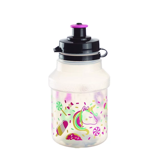 Polisport kulacs gyerek 350 ml LOLIPOPS pattintós kupakkal+gumipántos kulacstartóval, átlátszó KULACS