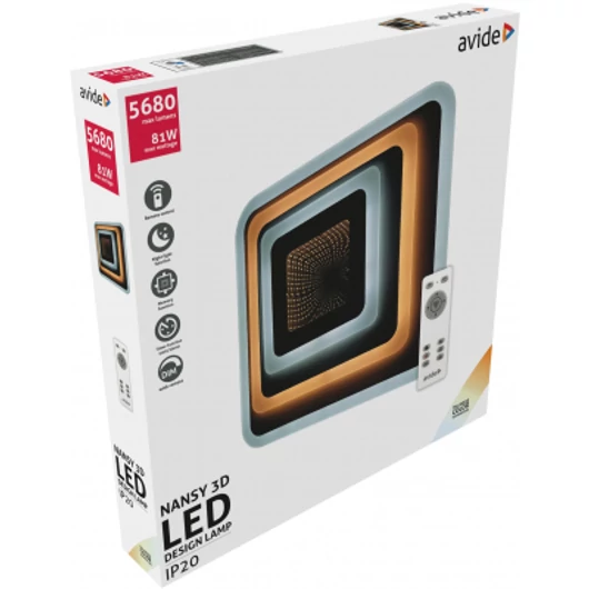 Avide Design Mennyezeti Lámpa Nansy-3D 81W(40,5+40,5) RF Távirányítóval